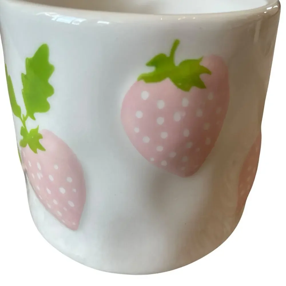 Lang Hand Painted PINK STRAWBERRY Ceramic Coffee Tea Mugs Set of 2 New